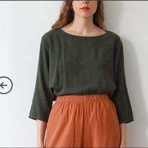 Me & Arrow Linen Olive Green Shirt Small